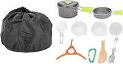 Outdoor Portable Cookware Kit Pot Pan Spoon Bowl Camping Hiking Accessory for Emergency Preparedness Survival Green (AT6384-B)