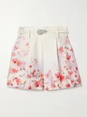 [Zimmermann] Zimmermann - Crush Belted Floral-print Silk And Cotton-blend Twill Shorts - Cream - 0 0 Cream