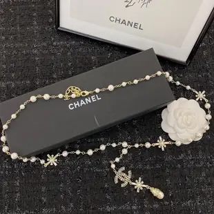 國際精品CHANEL 香奈兒拜占庭風格鏤空字母水鑽雙C十字水滴珍珠項鍊 代購