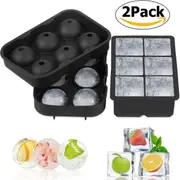 2 Pack Silicone Ice Cube Molds Large Square Ice Tray Ice Ball Maker with Lid