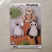 Simplicity 8821 Plush Stuffed Animals Sloth Panda Koala 15" Tall Crafts UNCUT