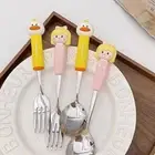 Portable Fork Spoon Chopsticks Set Cartoon Stainless Steel Spoon Tableware