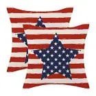 4th of July Pillow Covers 18x18 Set of 2, Red Stripe 18" x 18" Striped Stars 2
