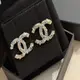 [二手] Chanel CC Logo 藍色水鑽銀色耳環