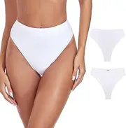 [RELLECIGA] Women's High Waisted Bikini Bottom High Cut Thong Bikini Bottom