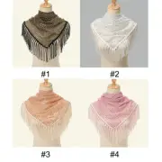 Lace Sequins Women Triangle Scarf Shawls Fringe Glitter Muslim Hijab Breathable