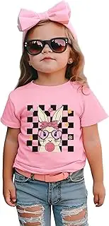 [GLIGLITTR] Toddler Girls Easter Shirt Cute Bunny Tshirt Rabbit Blowing Bubble Happy Easter Outfits Baby Short Sleeve Tee Tops
