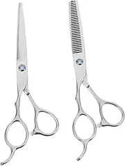 BELLIFFY 2pcs Left-handed Hair Cutting Scissors Ergonomic Shears Flat Thinning Blades for Professional Barbers and Home Use Silver Finish
