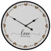 Willow & Silk Wooden Round White 60cm 'Love Grows Here' Heart Wall Clock/Decor