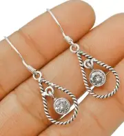 Natural White Topaz 925 Solid Sterling Silver Earrings