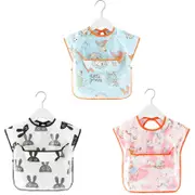 Nevenka 3 Pcs Short Sleeve Waterproof Bib with Crumb Catcher Pocket for 0-3 Years-B