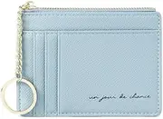 [Pichcppo] Women Slim Leather Card Wallet Cute Coin Purse Girl Mini Wallet with Keychain, Blue, Small, Minimalist