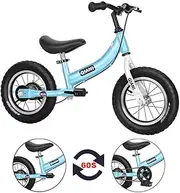 Qiani Balance Bike 2 in 1 for Toddlers,Kids 2-7 Years Old,Balance to Pedals Bike,12 14 16 inch,with Removable Pedals,Training Wheels,Adjustable Seat,Brake,red Blue Pink
