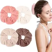 4 Pieces Large Towel Microfiber Drying Soft Scrunchies Thick Scrunchies Fuzzy Scrunchy Ponytail Holder for Hair Light Bobbles Ropes Wet and Dry Hair Accessories (Bright Colors)