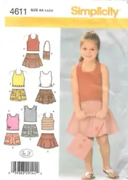 Uncut Simplicity Sewing Pattern 4611 Child's Shorts Skirt Bag Tops Size: 3-4-5-6