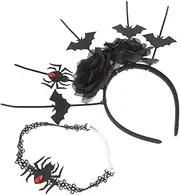 [SAFIGLE] 1 Set Spider Set Black Lace Choker Retro Choker Halloween Spider Necklaces Lace Headbands Role Play Outfits Goth Choker Collar Makeup Headband Gothic Accessories Cloth