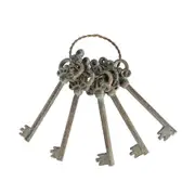 Collector Bunch of 5 Keys Cast Iron Handcrafted Antique Green Ornamental Decor Verdigris