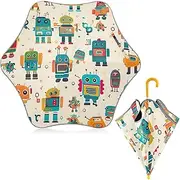 [ODAWA] Retro Robot Beige Kid Umbrellas with Easy Grip Strap Umbrella for Rain