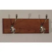 12-Inch 2-Brass Hook Coat Rack, Medium Oak (Set of 2)