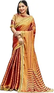 [FASHION BAZAR 365] Women's Mysore Borcade Silk Triple Jari Woven Dual Lace Work Saree 12318, 6