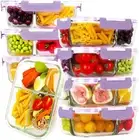 HOMBERKING 8 Pack Glass Meal Prep Containers 3 3 Compartment, Purple