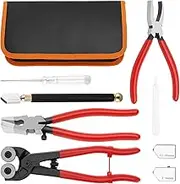 10Pcs Heavy Duty Glass Cutting Tool Kit Professional Wheeled Glass Tile Nippers Curved Jaws Mosaic Tools Smooth Cutting for Tiles Mosaics..(Gules)