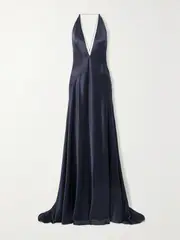 [Michael Lo Sordo] Michael Lo Sordo - Alexandra Open-back Silk-satin Gown - Navy - UK 14 UK 14 Blue