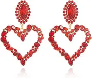 [XYAYOU] Retro Large Love Heart Rhinestone Crystal Statement Dangle Earrings for Women Bridal Wedding