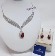 Swarovski Fortunately Set Necklace/Earrings Drop Shape Clear/Red Crystal 5226411