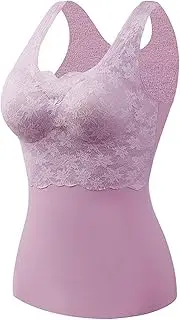 [Generic] Thermal Wear for Women Top Sleeveless Thermal Shirts V Neck Vest with Built in Bra Fleece Lined Underwear Thermal Tank Top with Spongy Pad Winter Tops for Womens Thermals Top and Bottom Set E Cold