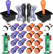 EG STARTS 2 Player Arcade Game DIY Kits Ellipse Oval Happ Type Joystick Hanlde + 18x American Style Arcade Buttons 1 / 2 Player Start Push Button (Purple & Orange)