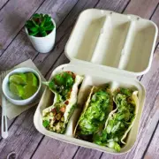 World Centric TO-SC-T3-LFS, 3-Compt Fiber Taco Clamshells, 8x7x3", 300/CS