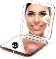 Folding Compact Mirror 1x/10x Magnification 3.5 Pocket Size Square Hand Mirror, Gold