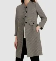Anne Klein Women's Gray Taupe Mandarin Collar Houndstooth Jacket Coat Size 14