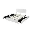 Queen Bed Frame Tufted 4 Drawer In Cream