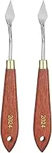 uxcell 2pcs Palette Knife Painting Tool 1.18" x 0.51" Stainless Steel Teardrop Blade 7.09" Length Spatula Painting Pallet Knives with Hole Beech Wood Handle for Acrylic Canvas, Red/Silver