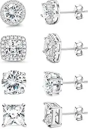 [Kakonia] Cubic Zirconia Stud Earrings 18K White Gold Hypoallergenic Sterling Silver Post Earrings Brilliant Large Simulated Diamond Halo Stud Earrings for Women Men