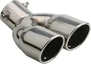 Muffler tip, Stainless Steel Car Bent Dual Exhaust Tip 3 Inch ID Inlet Rolled Edge Slant Cut(Silver)
