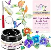 FUNSHOWCASE UV Dip Resin for Wire Flower, DIY Wire Art Low Odor Handmade Set, Transparent UV Dip Resin-40ml, 4mm(0.15inches) Copper Wire roll 7m(22.9fts), Winding Rod Size 5mm-9mm(0.19-0.35inches)