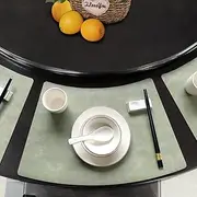 Leather Round Table Washable Placemats, Black Thick Faux Leather Heat Resistant Wedge Table Placemat, Waterproof Non-Slip Easy to Clean Place mat for Kitchen Coffee Dining Room Table Set of 6
