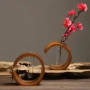 Flower Vase Wood Brown Small Home Decor Modern Solid Abstract Round Free Stand