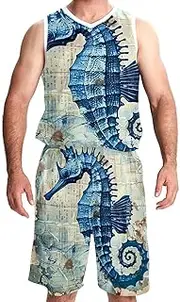 [KQNZT] Basketball Jersey with Shorts, Basketball Jersey for Women, Hip hop Clothing for Party, Vintage Blue Sea Horse Starfish