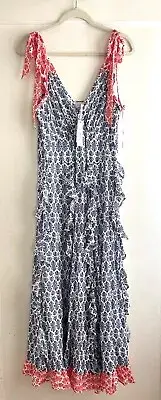 NWT $328 Vineyard vines Block Print Shell Maxi Ruffle Dress Size 12