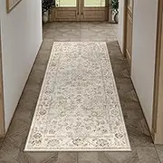 HUGEAR Beige Runner Rug 60x180cm Vintage Area Rug Hallway Indoor Kitchen Washable Living Room Carpet Tribal Distressed Rug Retro Accent Throw Rug for Office Dining Room Bathroom Faux Wool