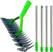 Garden Thatching Tool – Adjustable Steel Grass Rake with Long Grip, Soil Aeration Tool | Easy Assemble Garden Maintenance Rake for Dead Grass Removal, Lawn Prep Tool for Seeding Planting