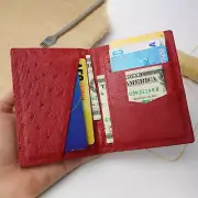 Real Ostrich Leather Minimalist Wallet Card Holder Men's RFID Blocking Handmade