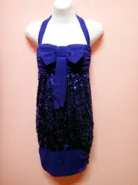 在飛比找Yahoo!奇摩拍賣優惠-寶藍色亮片繞脖子 繞頸小洋裝 套裝 小禮服 表演服