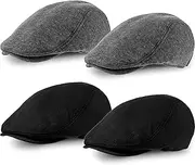 outret 4 Pieces Men's Flat Cap Gatsby Newsboy Hat Driving Cabbie Hunting Cap Black, Dark Gray