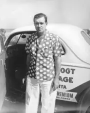 Roy Hall next to the Raymond Parks modified entry Motor Racing Old Photo