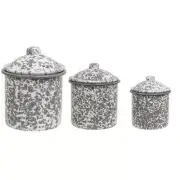 3 pc Primitive Small GRAY / WHITE SPLATTER ENAMELWARE CANISTER Set Farmhouse